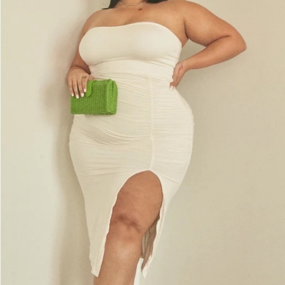 Klassy Network Cream Strapless Dress